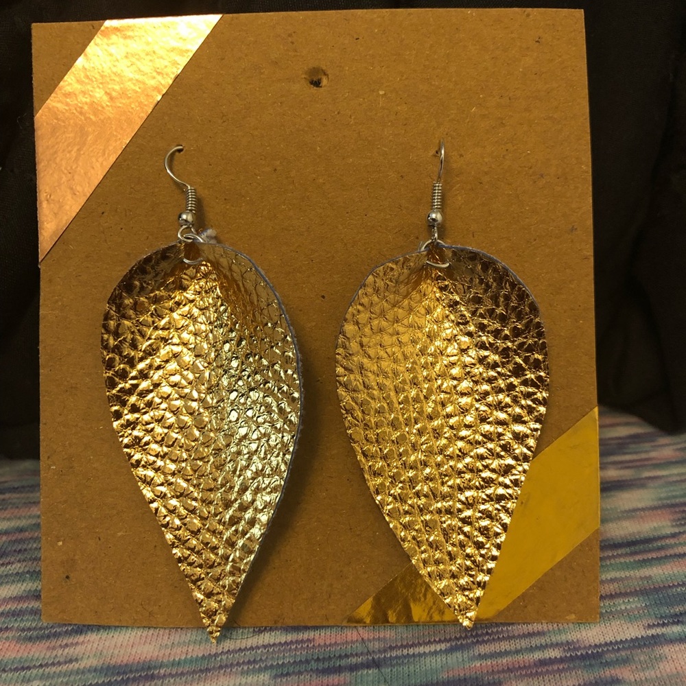 Gold Leather dangle earrings